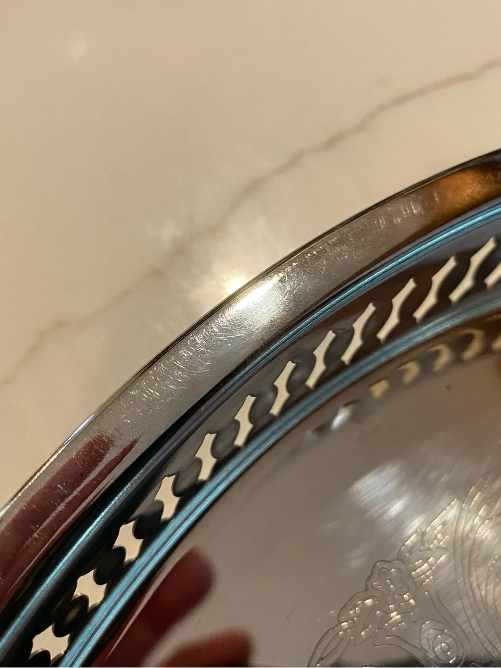 Silverplate Gallery Tray 12in Decorative Round  Tray Vintage